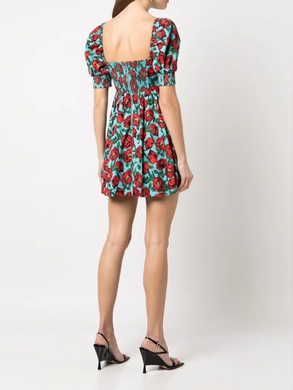 Alice + Olivia Mini Dress Woman Size 0 Beach Bliss Aqua Reyna Floral Empire B12
